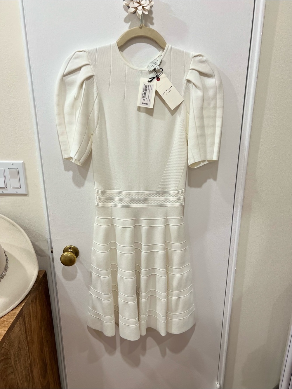 Ted Baker Cream Puff-Sleeve Knit Dress